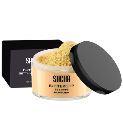 Sacha BUTTERCUP Setting Powder Makeup 1.75 Oz. Translucent Setting Powder for Oily Skin Finishing Powder Loose Powder Makeup Blurring Powder Blurs Fine Lines and Pores for Medium to Dark Skin Tones